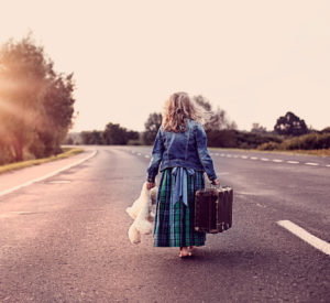 Little girl running away from home